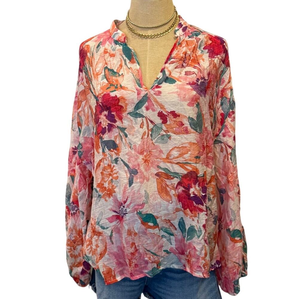 CeCe Floral Loose Fit Casual Shirt Top Blouse Summer Women XL